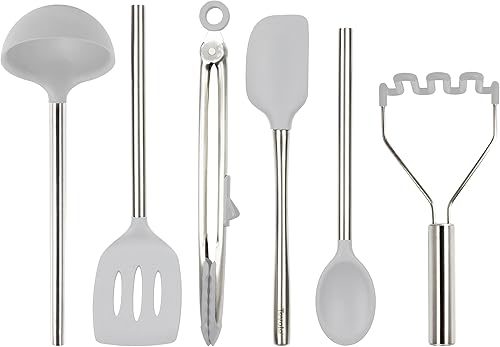 Tovolo Juego de 6 utensilios de silicona para preparar comidas, cocinar, hornear y más, color gris ostra