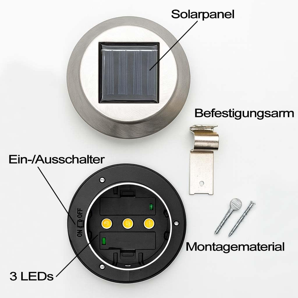 Solar Dachrinnenleuchten 12er Set Edelstahl LED Warmweiß IP44 Außen Garten | BURI Dämmerungssensor, wetterfest, Zaunleuchte, Gartenbeleuchtung, Solarbetrieb, energiesparend, Balkon, Terrasse