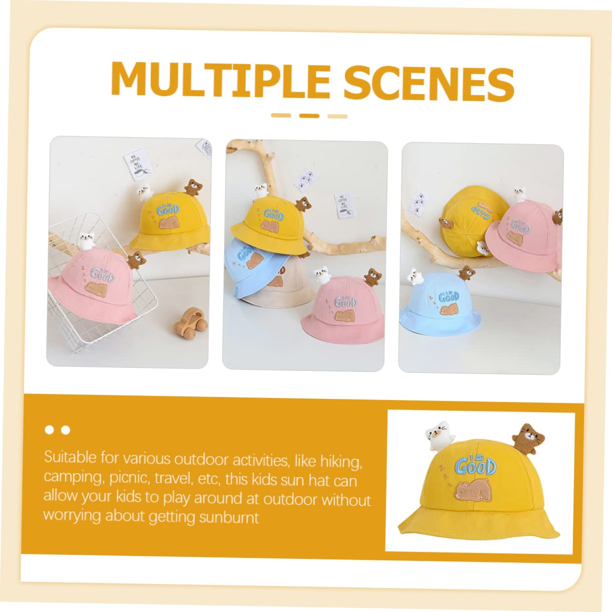 KOMBIUDA 5stücke Cartoon Bär Hut Für Mädchen Breiter Sonnenschutz Bucket Hat Für Jungen Und Mädchen Für Strand Camping Und Outdoor-aktivitäten Und Leicht Uv-Schutz