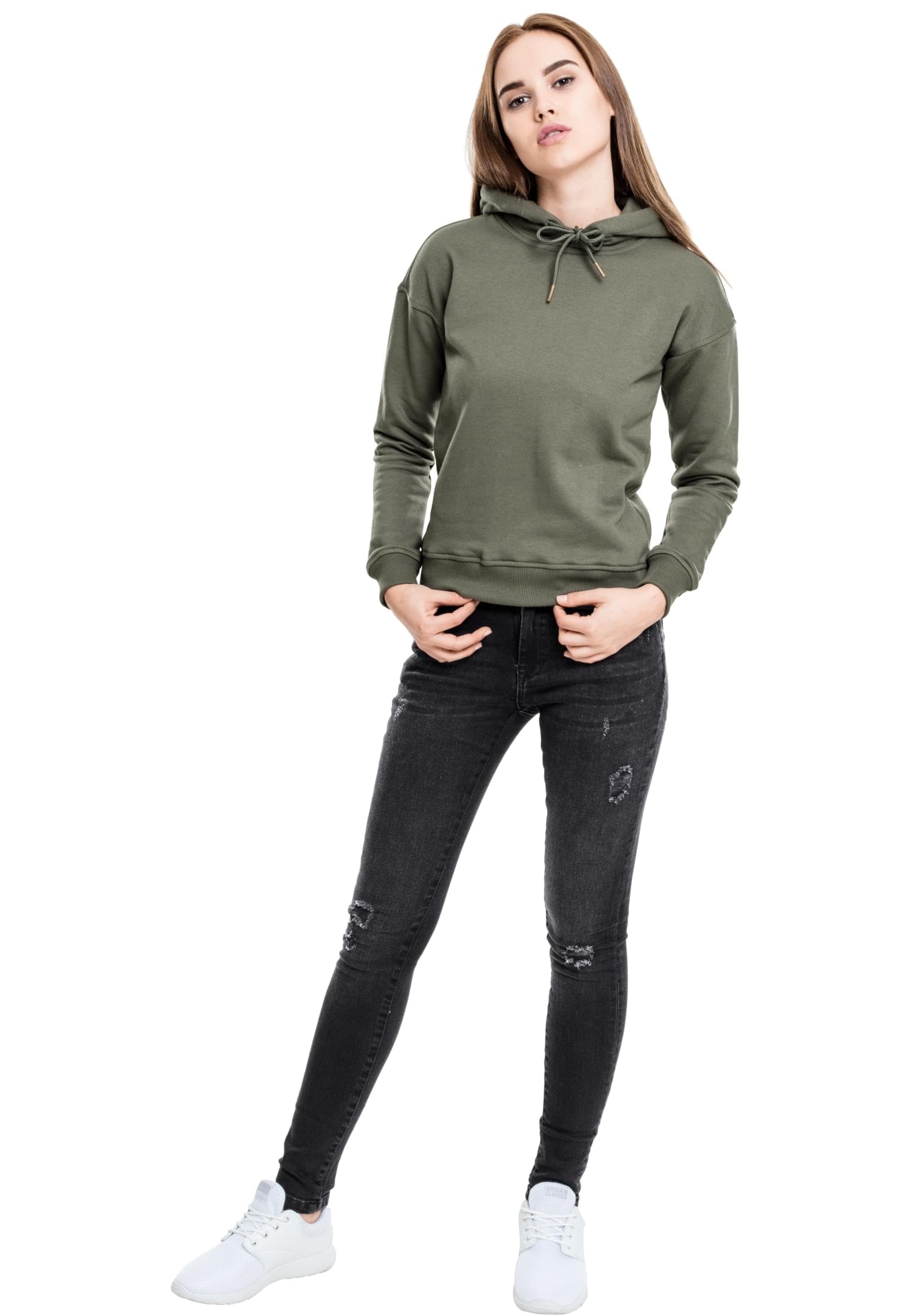 Urban Classics Women's Ladies Hoody Hooded Sweatshirt, Olive, XL