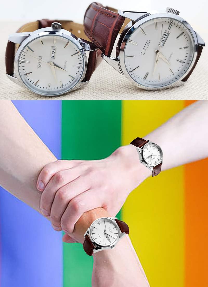 SKMEI Pair Watches for Couples Men and Women His and Hers Watch Set Husband Wife Valentines Matching Wrist Watch Wedding Gifts Waterproof Business Fashion Quartz Analog Calendar - Image 2
