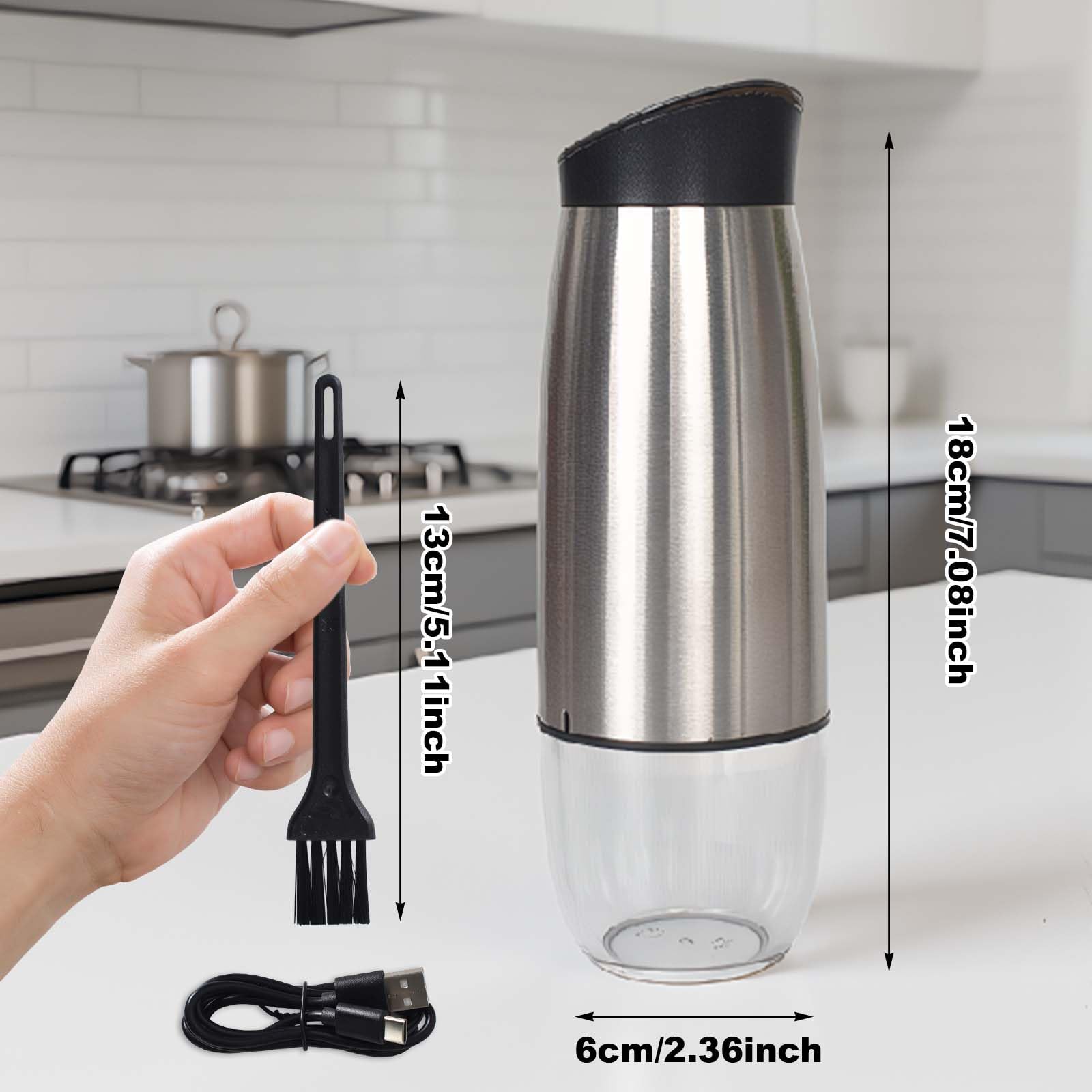 Macina pepe e Sale Elettrico,90ml Macina Sale Pepe USB Ricaricabile, Macina Spezie con Macinino in Ceramica Regolabile,Acciaio Inox,Con Finestra di Visualizzazione