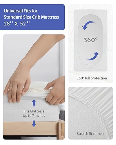 Miniatura 7 de Protector de colchón impermeable para cuna, 100% transpirable, acolchado, con muselina verde romano, sábana para cuna, de repuesto, se adapta a cuna