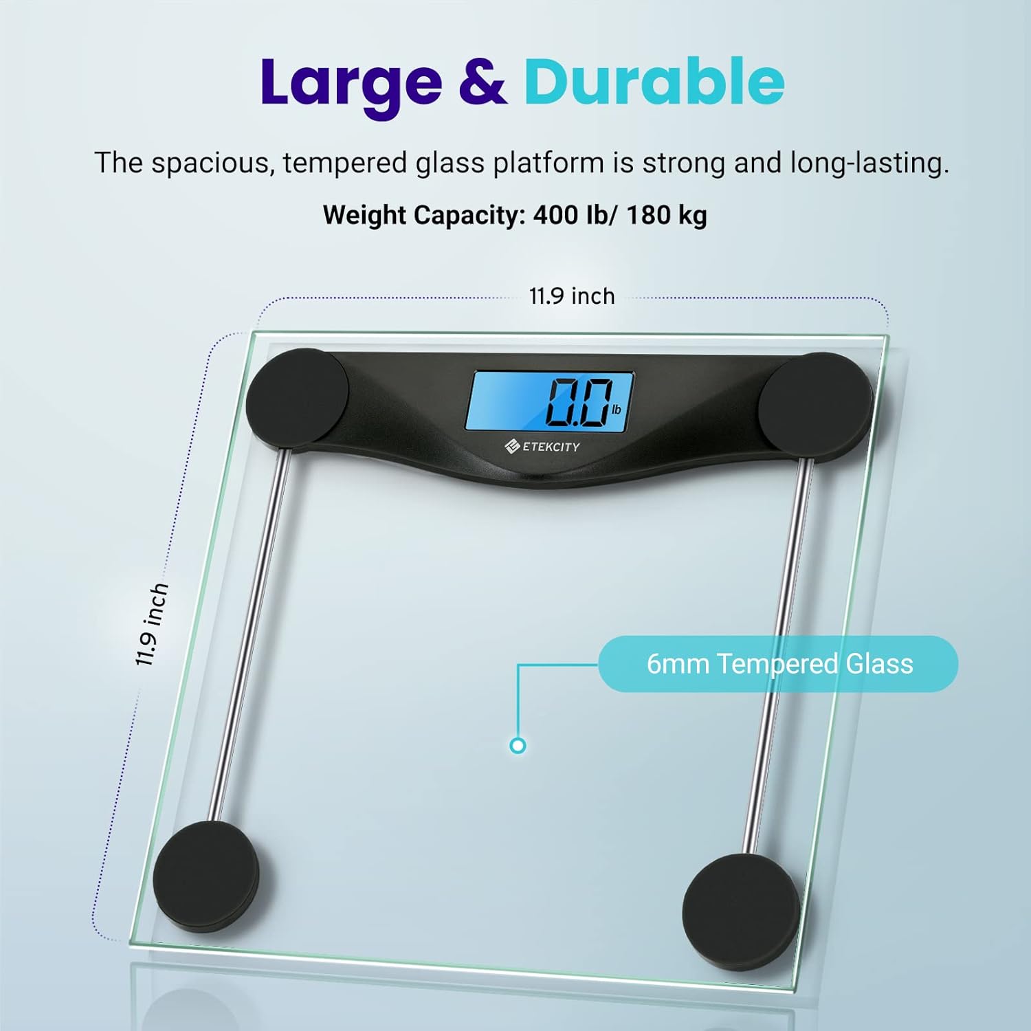 Etekcity Digital Body Weight Bathroom Scale, Large Blue LCD Backlight Display, High Precision Measurements, 6mm Tempered Glass, 400 Pounds, Black : Health & Household