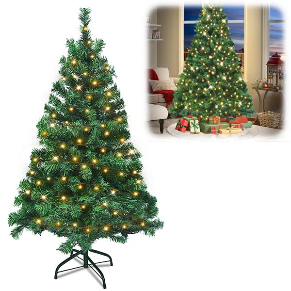 YUENFONG Albero di Natale artificiale da 180 cm con illuminazione a LED Albero artificiale in PVC con supporto a montaggio rapido per decorazioni natalizie