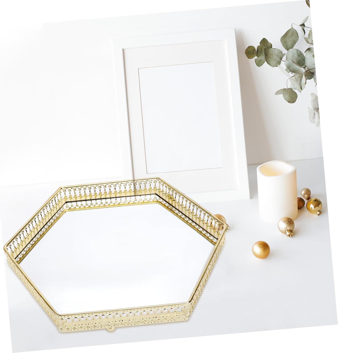 1Pc Nordic Style Hexagonal Metal Tray Elegant Mirror Plate for Jewelry Storage and Room Decor Creative Iron Organizer for Cosmetics and Accessories for Home Outdoor Use