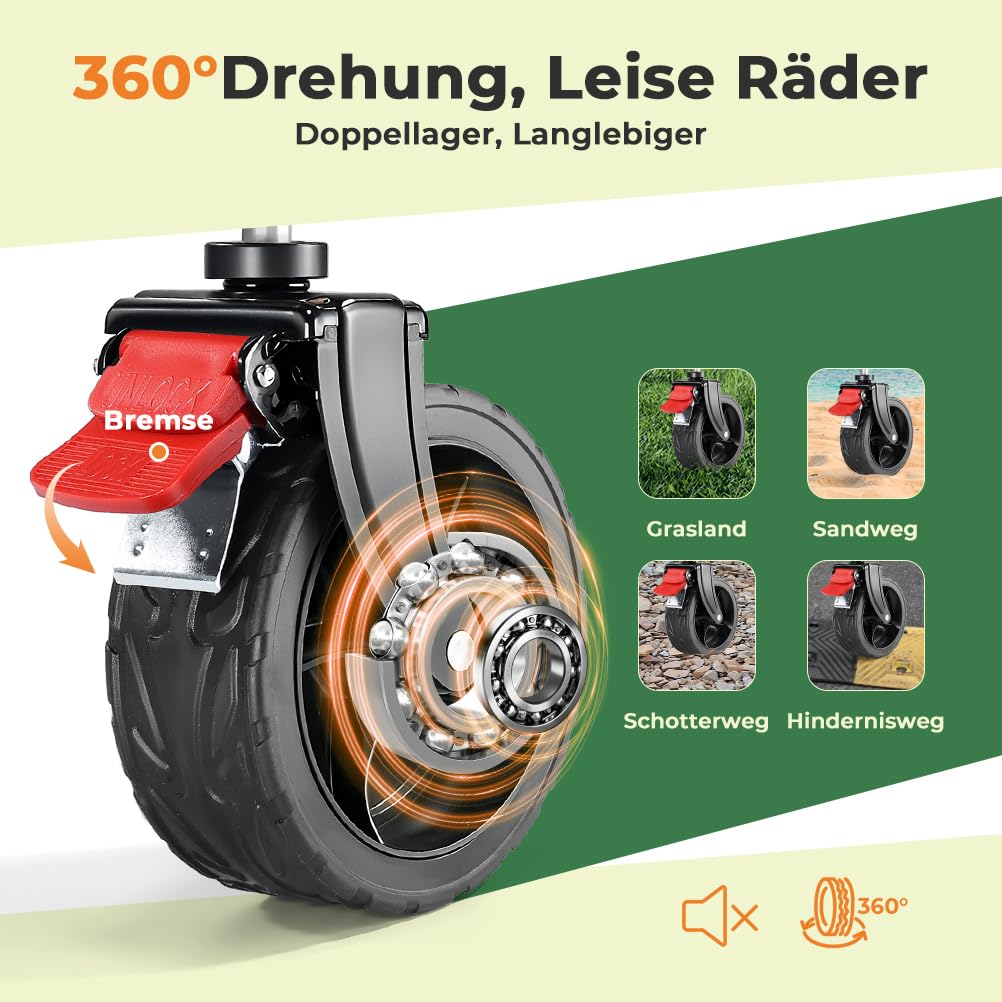 SLIDBEAT Bollerwagen Faltbar mit Bremsen, 150L 150KG Faltbarer Bollerwagen All Terrain Räder, Verstellbarem Griff, Getränkehalter Klappbar Handwagen Für Camping Shopping Garten Strand