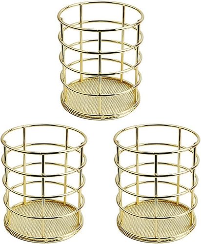 Operitacx Desktop Home - Contenedores dorados de maquillaje para maquillaje, brochas doradas, tarros de oficina, organizador de alambre decorativo