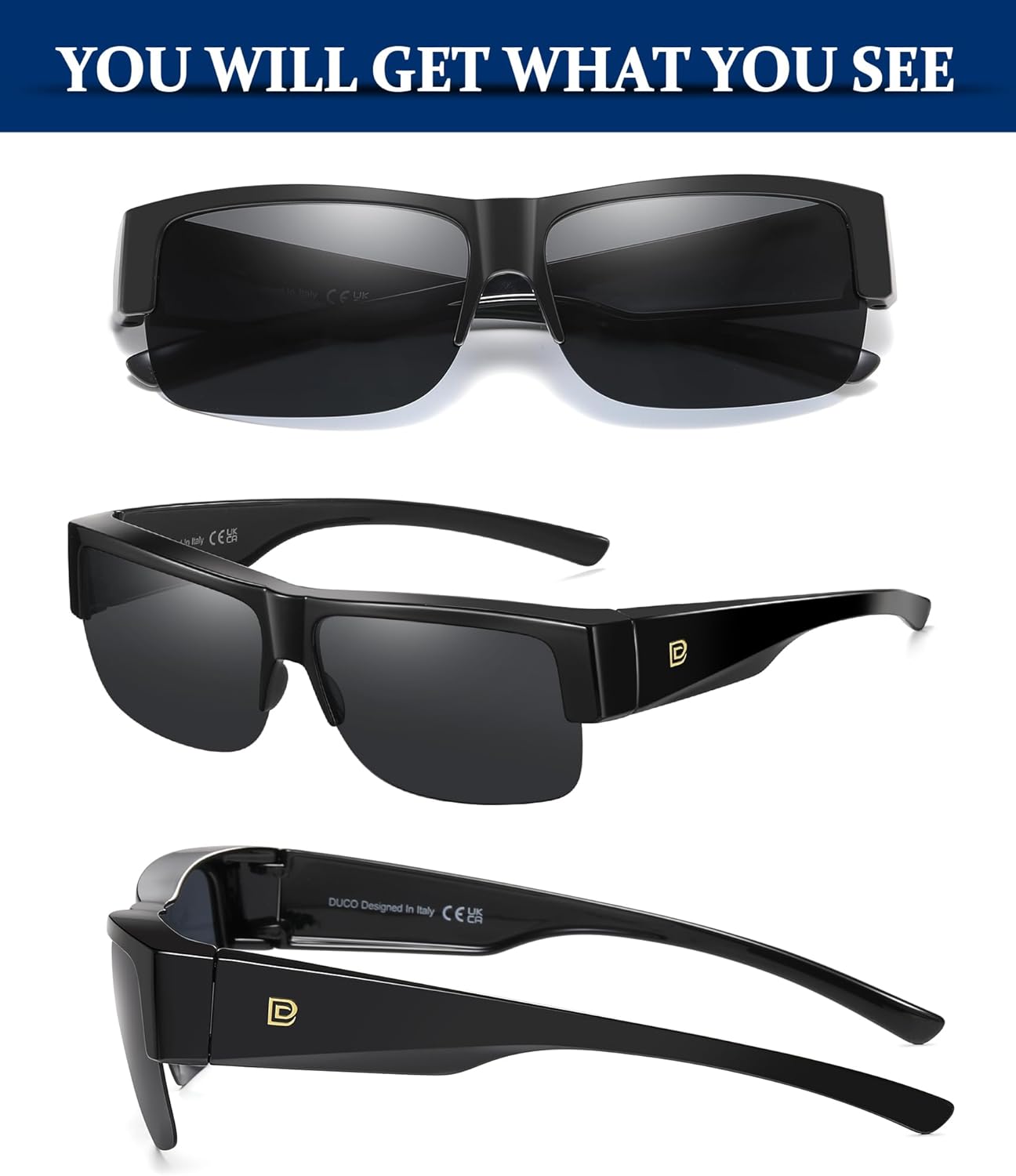 DUCO Polarized Fit Over Sunglasses for Men Women, Semi-Frame Wrap Around UV400 Protection TR90 Frame Driving Shades DC8992 - Image 2