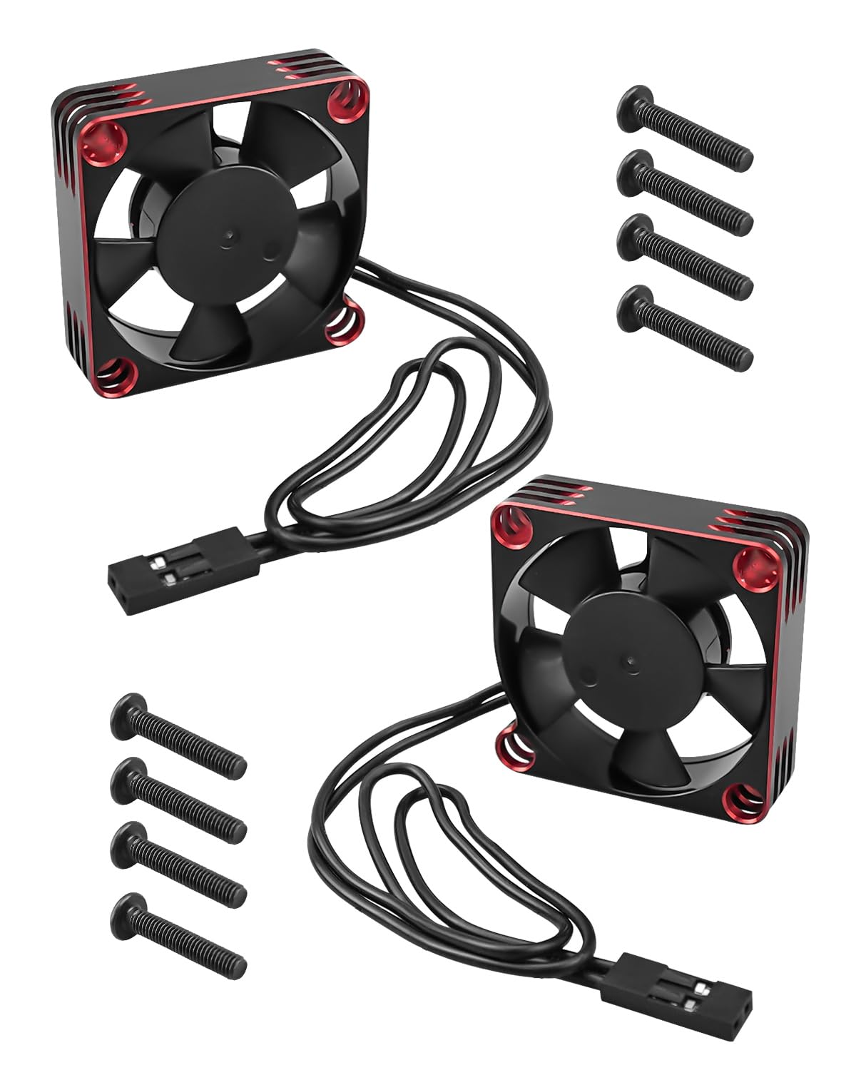 2 Pcs 35mm RC Motor Cooling Fan 21000RPM 8.4V, ESC Motor Cooling Fan Heatsink Fit for RC Car 1/8 1/10 1/12 Scale 3650 3660 540 550 Brushless Motor (Black Red)