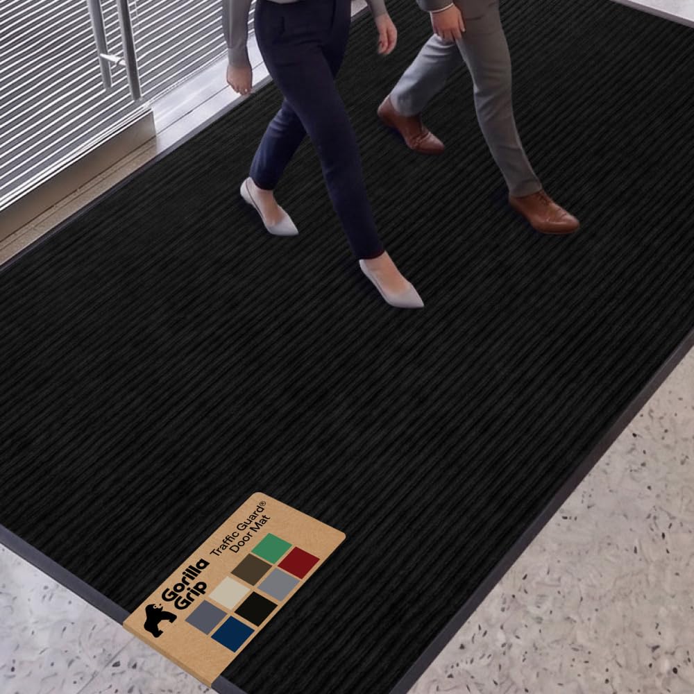 GORILLA GRIP Traffic Guard Indoor Outdoor Heavy Duty Door Mat, 96x48 Black