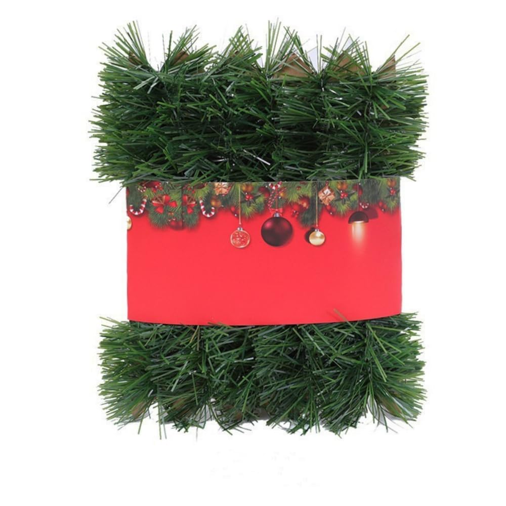 Guirnalda de Navidad, guirnalda de pino artificial de 16.4 pies, decoración de vacaciones para interiores y exteriores, chimeneas verdes, decoraciones de fiesta