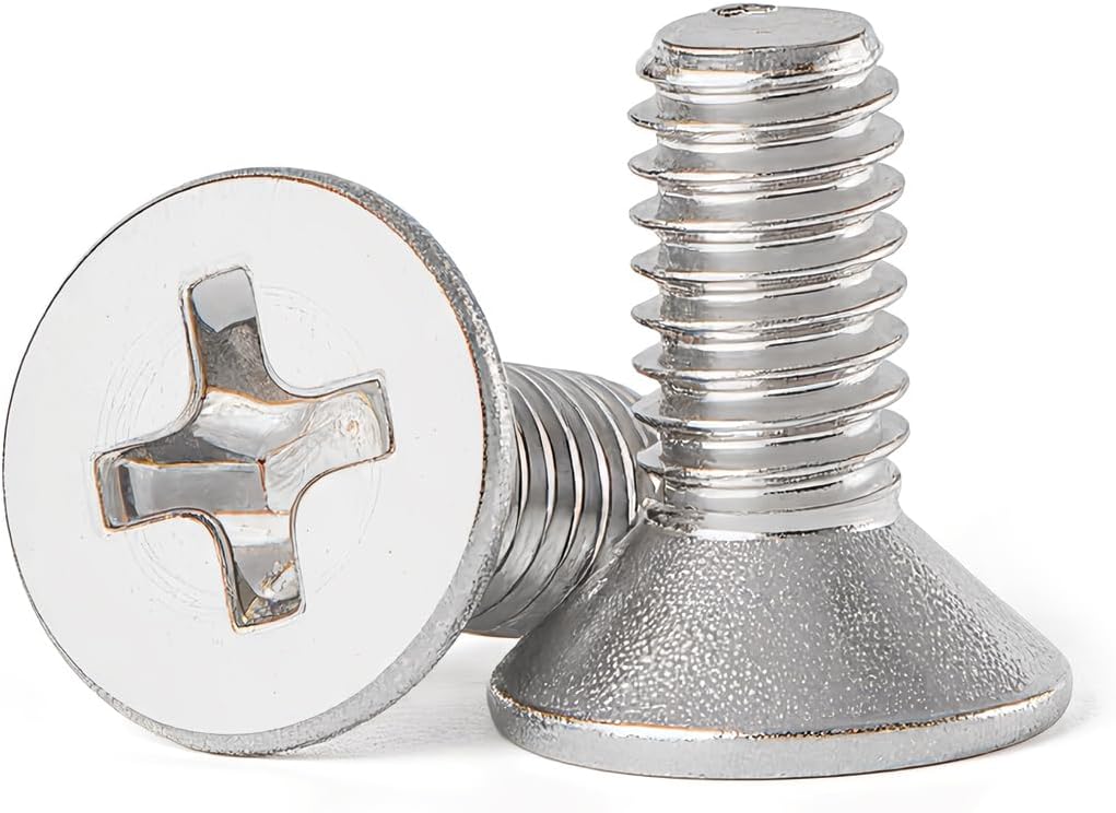 M3-0.5 x 6mm Phillips Flat Countersunk Head Machine Screws, 304 Stainless Steel Full Thread Fasteners (100-Pack) - Electrical & Switch Plate Screws for Electronics & Hardware