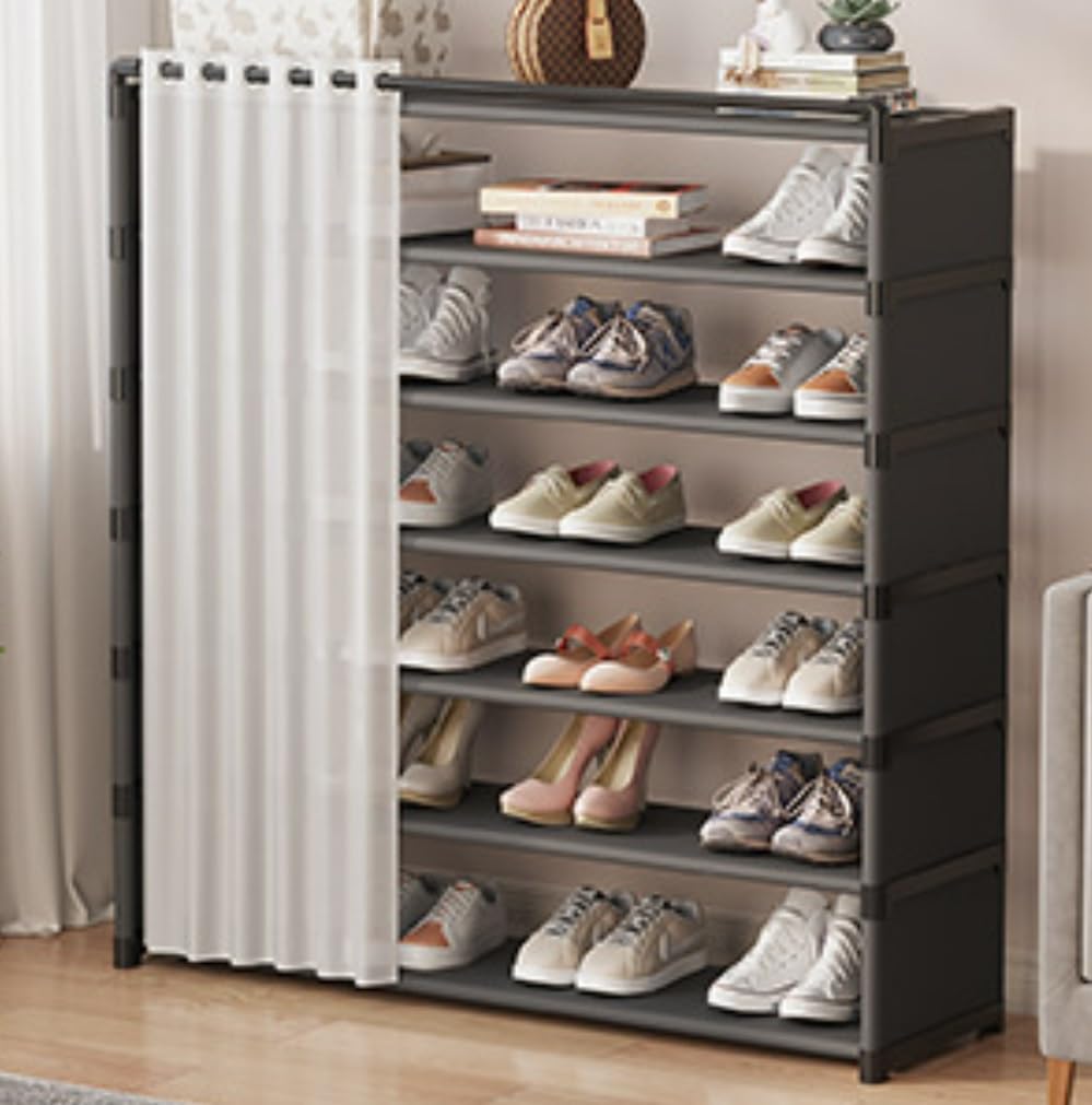 Zapatero de metal apilable con tela no tejida, organizador de almacenamiento de zapatos independiente para armario, entrada, pasillo, fácil montaje (negro, 105 x 80 x 30 cm)