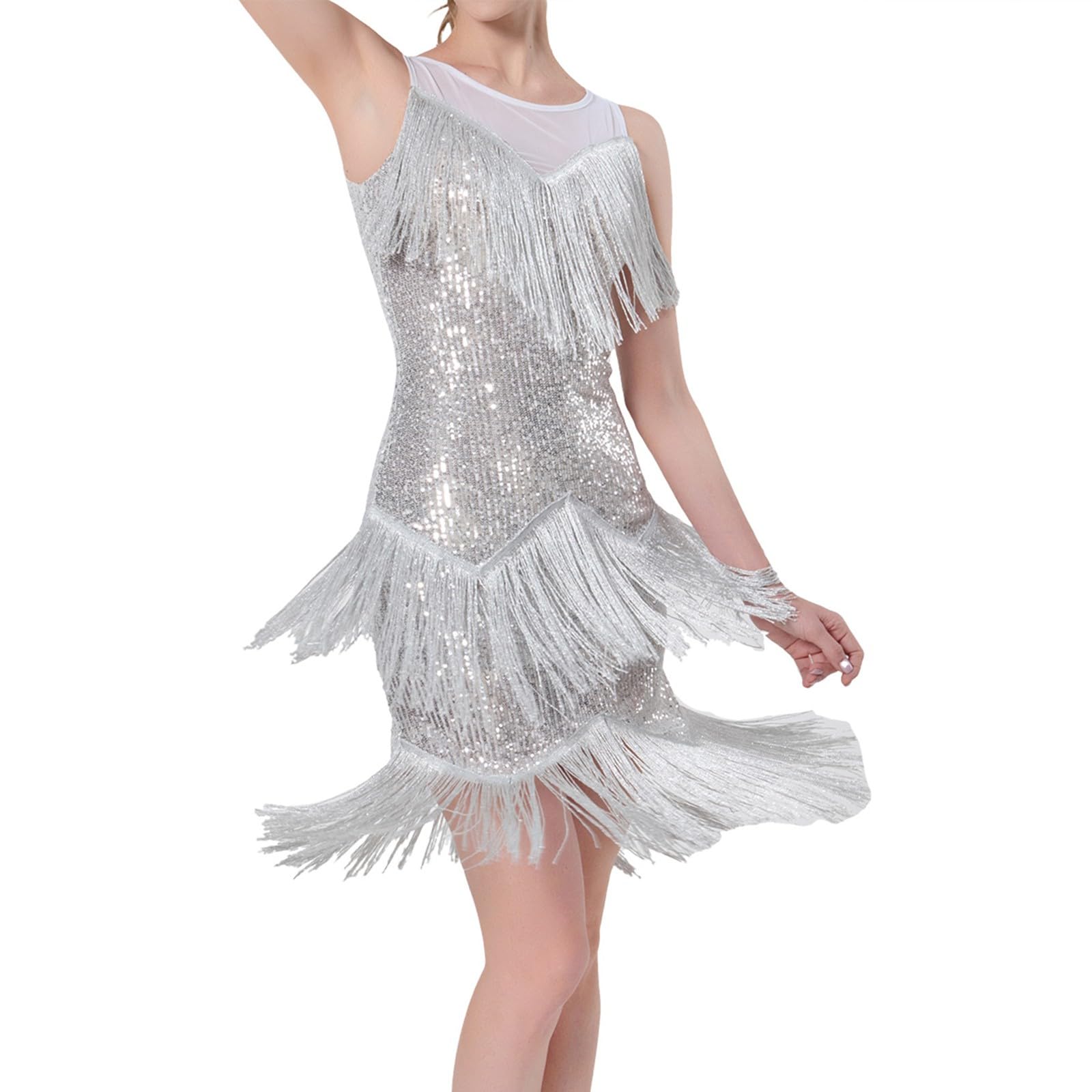 2026Europäisches Pailletten-Quastenkleid für Lateinamerikanischen Tanz Bühnenperformance mit Glitzerbesatz Elegantes Showkleid für Tänzerinnen