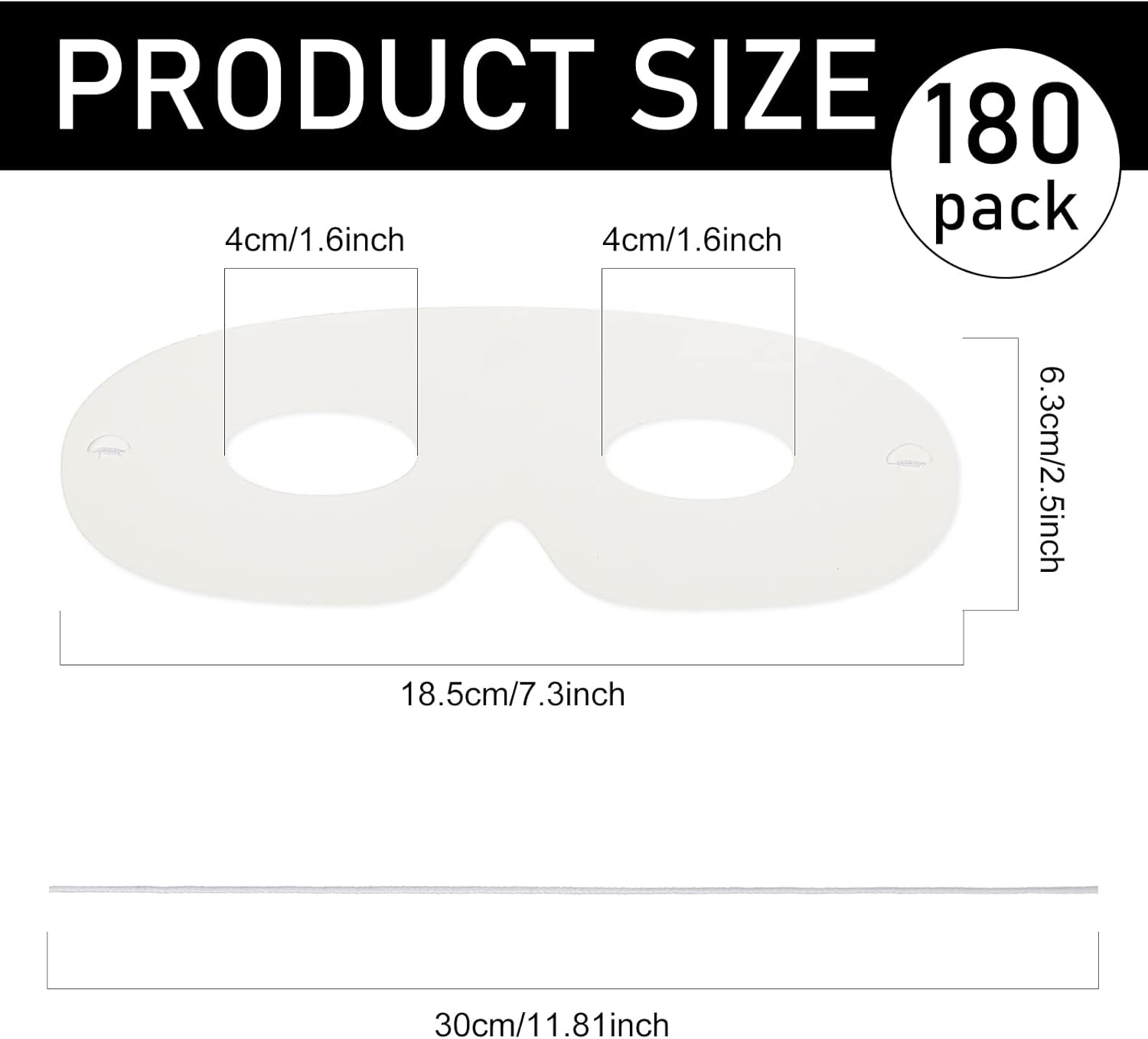 Vinsot 180 Pack Blank White Paper Masquerade Eye Masks Bulk with Elastic Ropes Pre-punched DIY Decorating Masks for Cosplay Carnival & Mardi Gras Parties, Costume Accessory, Photo Booth Props - Image 2
