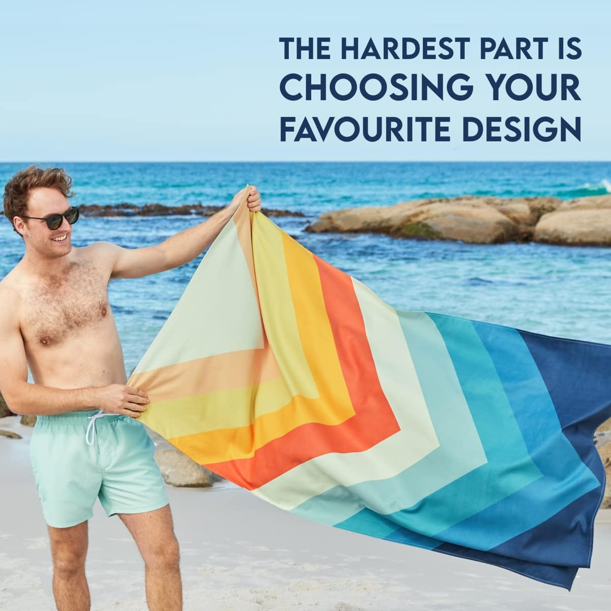 Dock & Bay Beach Towel - Quick Dry, Sand Free - Compact, Lightweight - 100% Recycled - Includes Bag - Stripes Go Wild - Chevron Chic - Large (160x90cm, 63x35)