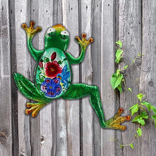 John's Studio Frog Wall Decor Outdoor Metal Garden Hanging Art Glass Sculptures Home Theme Decorations For Living Room, Bedroom Yard, Fence And Patio - 14 Inch Green #TOP5