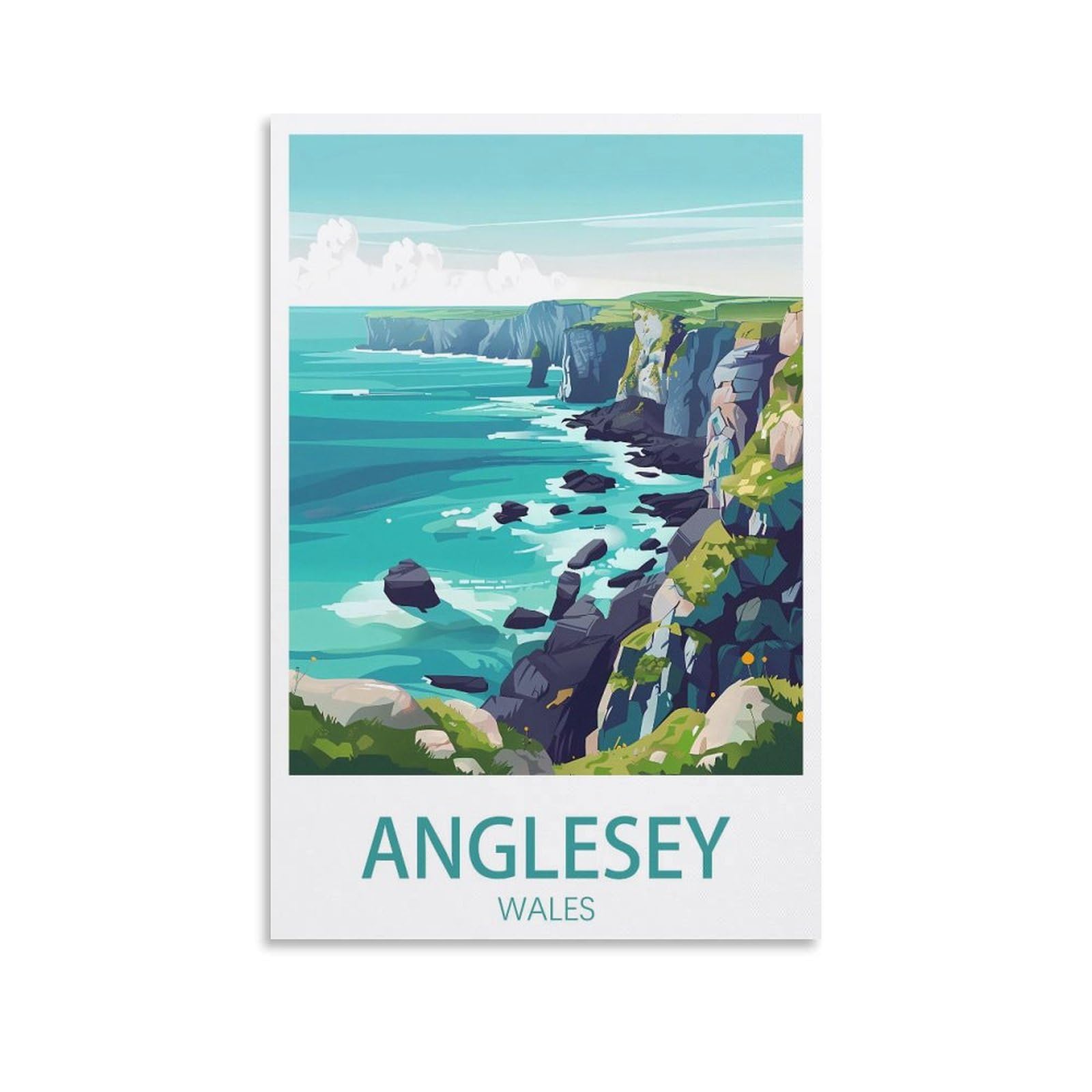 Lhjoiun Unframe-Style Anglesey Wales Vintage Travel Poster Landscape 08X12inch(20X30cm) Art Canvas Print For Living Room Bedroom Home Decoration Modern Art
