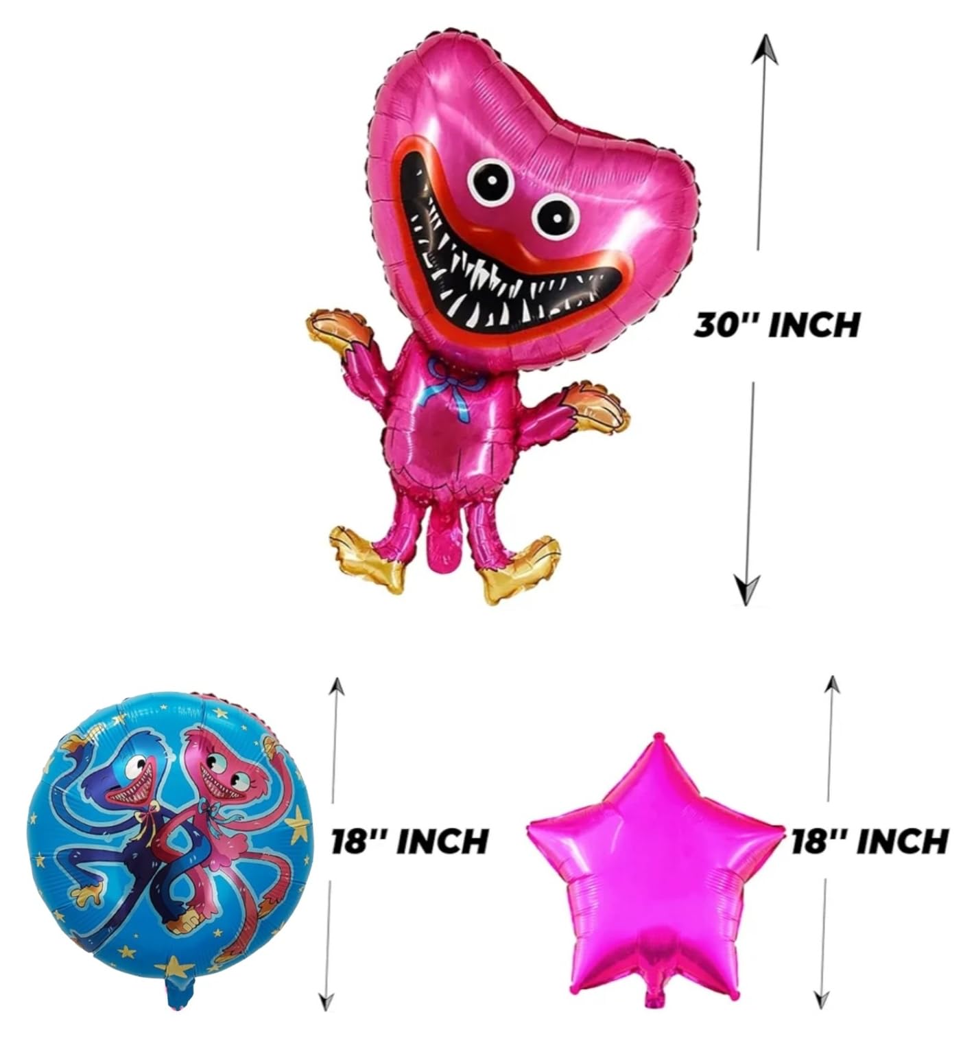 Fun Affairs Puppy Playtime Pink Monster Theme Foil Balloon Set – Cartoon Style Birthday Decoration Balloons with Heart & Round Printed Balloons for Kids Party Supplies, 5Pcs 4