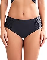 COCOPEAR Women's Full Coverage Mid Rise Bikini Bottoms - Ruched Tummy Control Swim Bottoms
