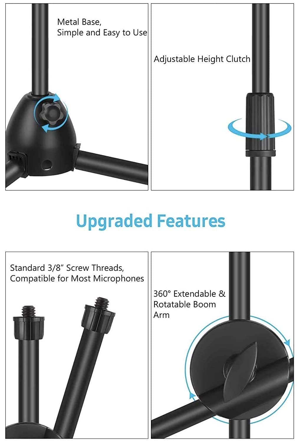 Corslet Mic Stand Heavy Duty Adjustable Dual Microphone Stand Singing Condenser Mic Stand for Recording Studio Microphone Stand Leg Boom Studio Mike Stan 2