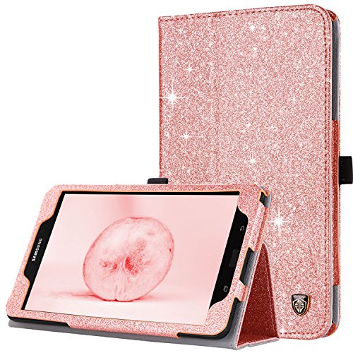 Galaxy Tab A 8.0 Case 2017, BENTOBEN Slim Fit Glitter Sparkly Flip Folio PU Leather Stylus Holder Auto Sleep/Wake Protective Smart Cover for Samsung Galaxy Tab A 8.0 2017 (SM-T380/SM-T385), Rose Gold