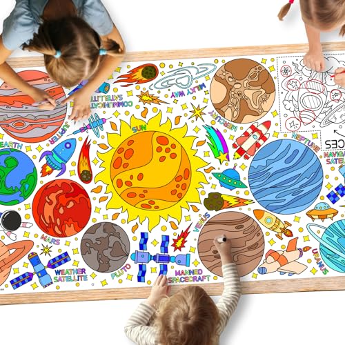 Gatherfun Giant Coloring Poster for Classroom Wall - Versatile 31.5 x 72 Inches Outer Space Activity Poster/Table Cover,School Parties, Outer Space Birthday Party and Special Events Decoration