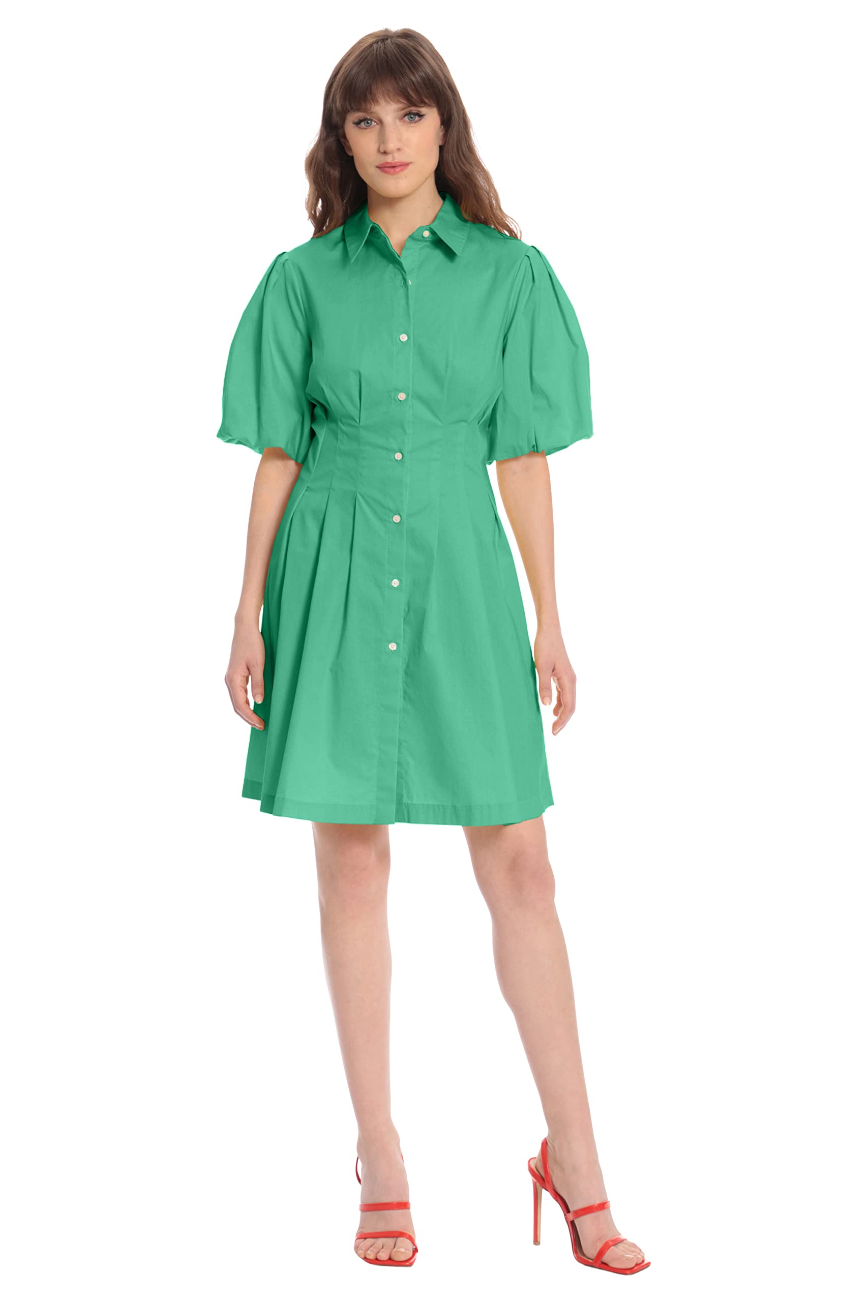 Donna Morgan Womens Button Up Shirt Dress With Puff Sleeves