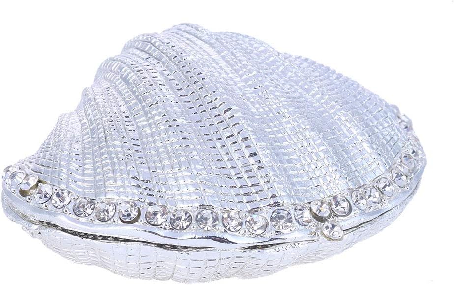 YU FENG 2.7inch Silver Mussel Hinged Trinket Box Wedding Ring Holder Metal Seashell Figurine For Ring Display Christmas Gift - Image 4