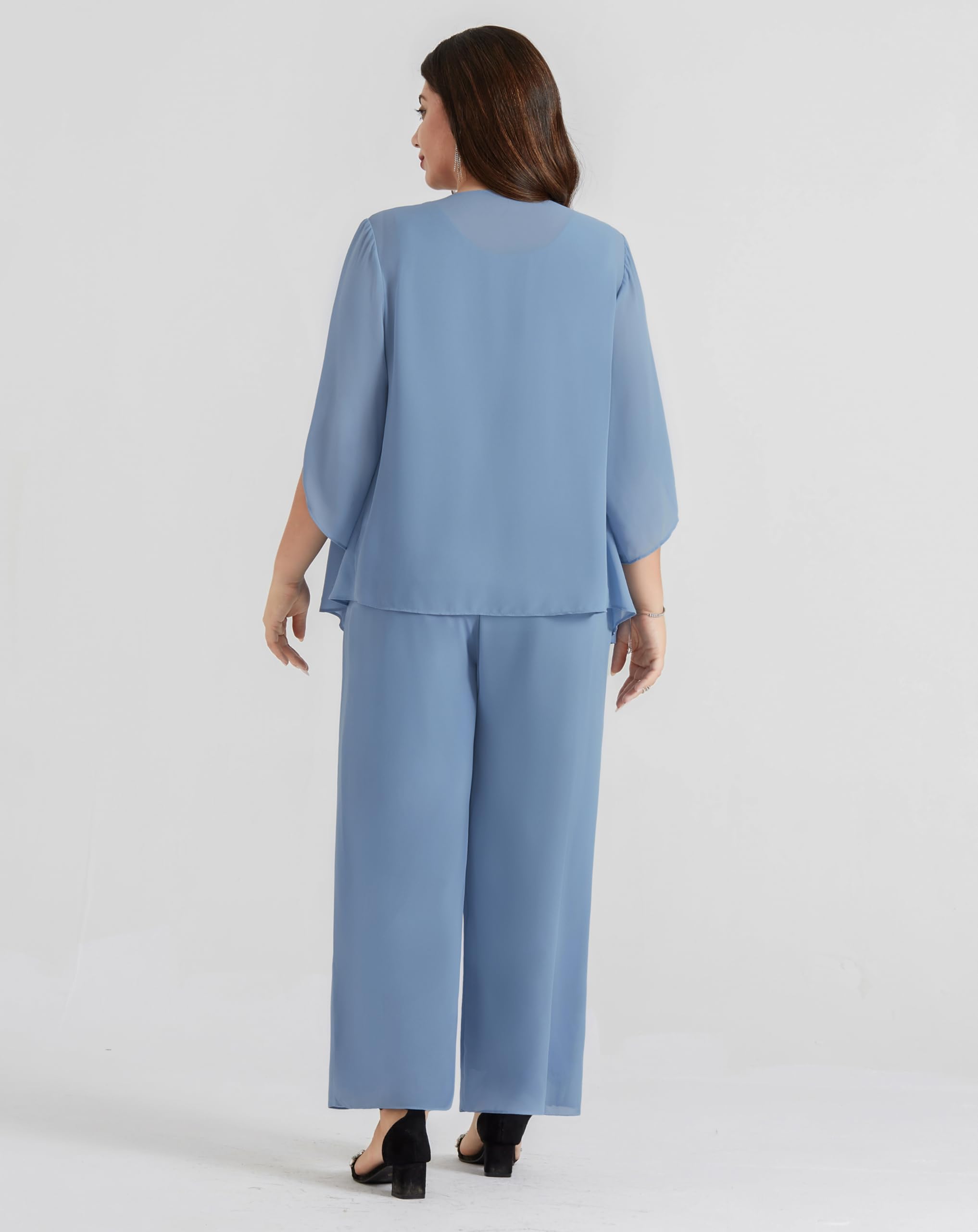 Hanna Nikole Tailleur Pantalon pour M Re De La Mari E Ensemble 3 Pi Ces en Mousseline De Soie Grande Taille avec Couches Volants Robe D Invit De Mariage