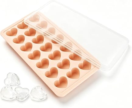 Heart-Shaped Ice Cube Trays With Lid- 21 Holes Silicone Fun Shape Ice Cube Tray, BPA Free and Dishwasher Safe, Mini Cute Shape Ice Cube Mold, Easy to Remove With Lid