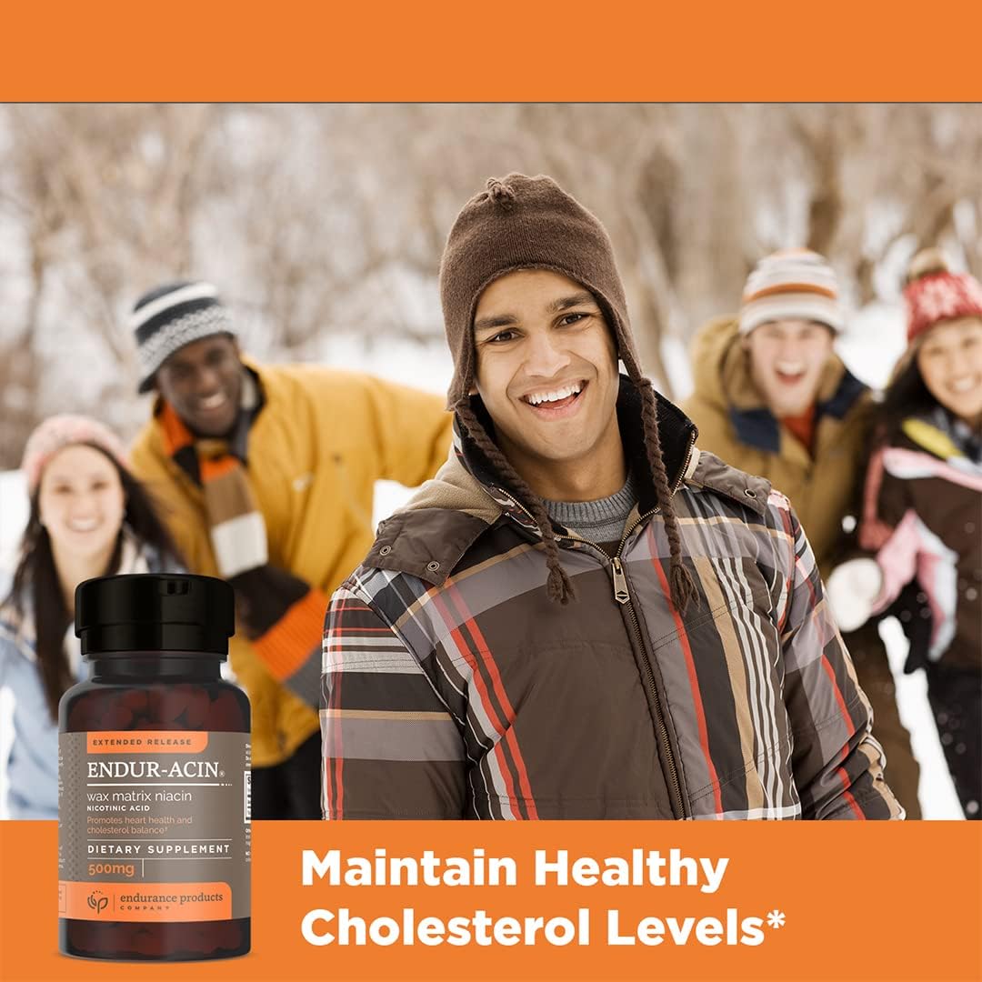 ENDUR-ACIN Niacin - Vitamin B3 Niacin 500mg Extended Release & Low-Flush, 200 Tablets - Supports Cholesterol Balance & Heart Health - Endurance Products : Health & Household