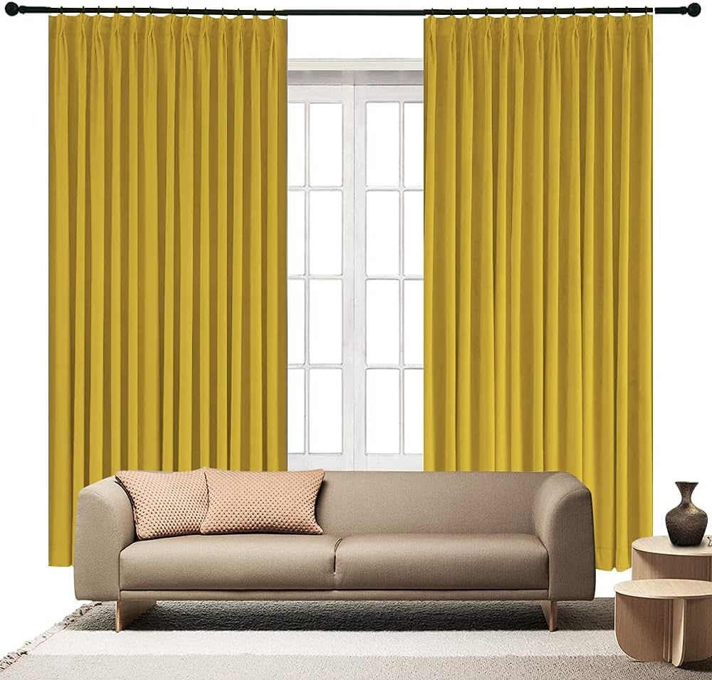 Sky Wave Double Pinch Pleated Blackout 100% Polyester Curtains for Room Darkening with Inserted Hooks. (Gold 72 Inch Wide by 45 Inch Long- 2 Pannels Combined Size)