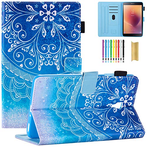 Dteck Case for Samsung Galaxy Tab A Tablet (8 Inch, 2017 Release, Model Number SM-T380 /SM-T385), Smart Stand Wallet Leather Protective Slim Cute Cover with Auto Sleep Wake/Stylus Pen, Blue Mandala