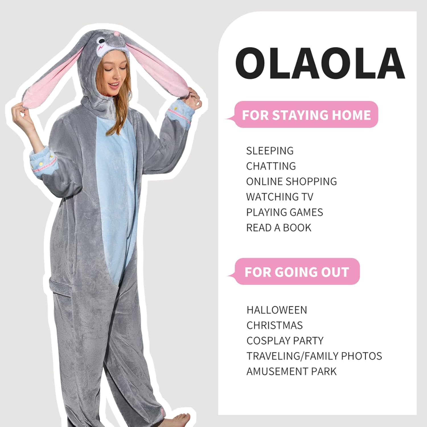 OLAOLA Adult Onesie, Animal Halloween Costume, Unisex Onesies Plush Cosplay Pajamas One-Piece Xmas Sleepwear