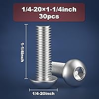 Vista 2 de Tornillo de 1/4-20 x 1-1/4 pulgadas, tornillos de cabeza de botón, acero inoxidable 304 (18-8), rosca completamente a máquina, unidad hexagonal