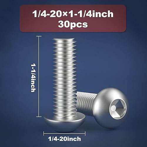 Miniatura 2 de Tornillo de 14-20 x 1-14 pulgadas, tornillos de cabeza de botón, acero inoxidable 304 (18-8), rosca completamente a máquina, unidad hexagonal Allen,