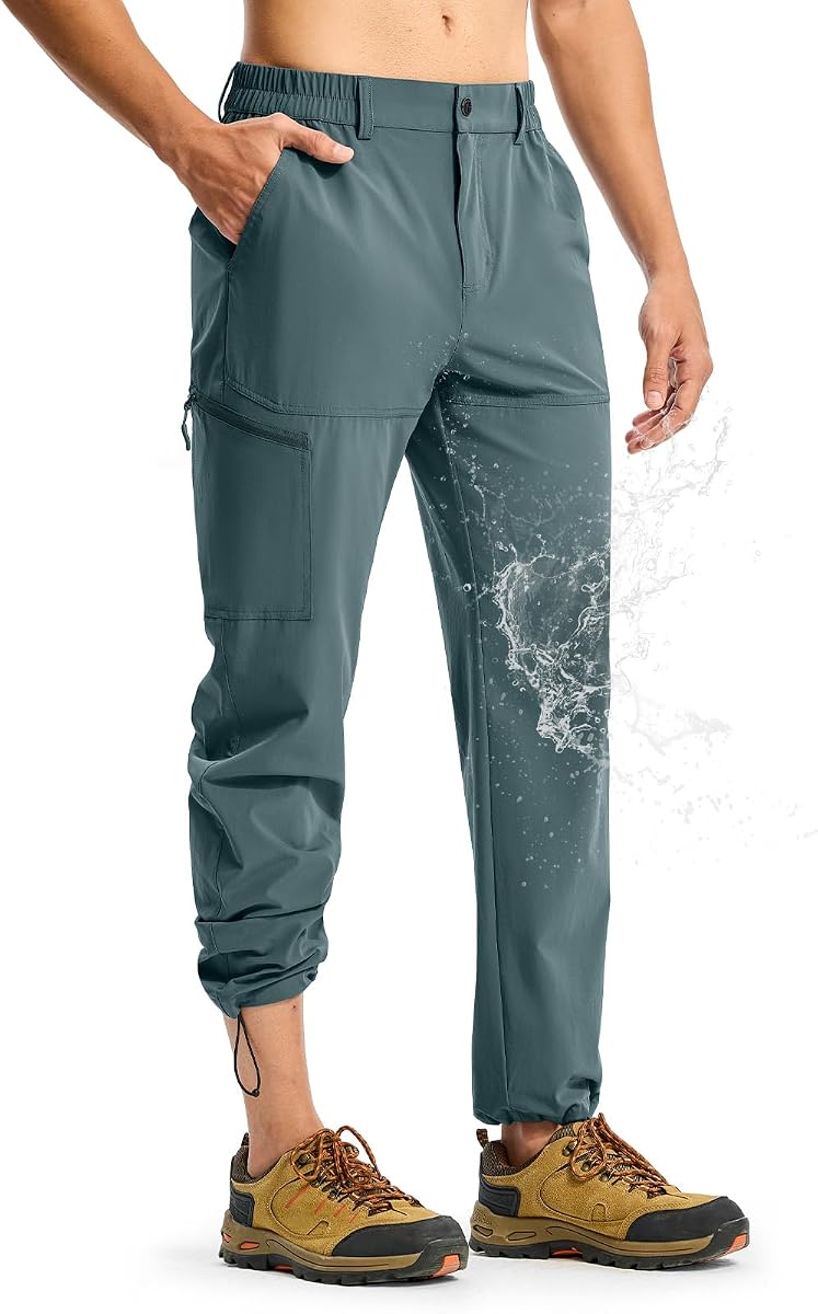 Mens Lightweight Hiking Pants Water Resistant Outdoor Fishing Jogger | 4 Pockets, Stretch Quick Dry Breathable Fabric, Convertible, Travel Casual Work Pants, for Athletic Sports, Climbing, Camping