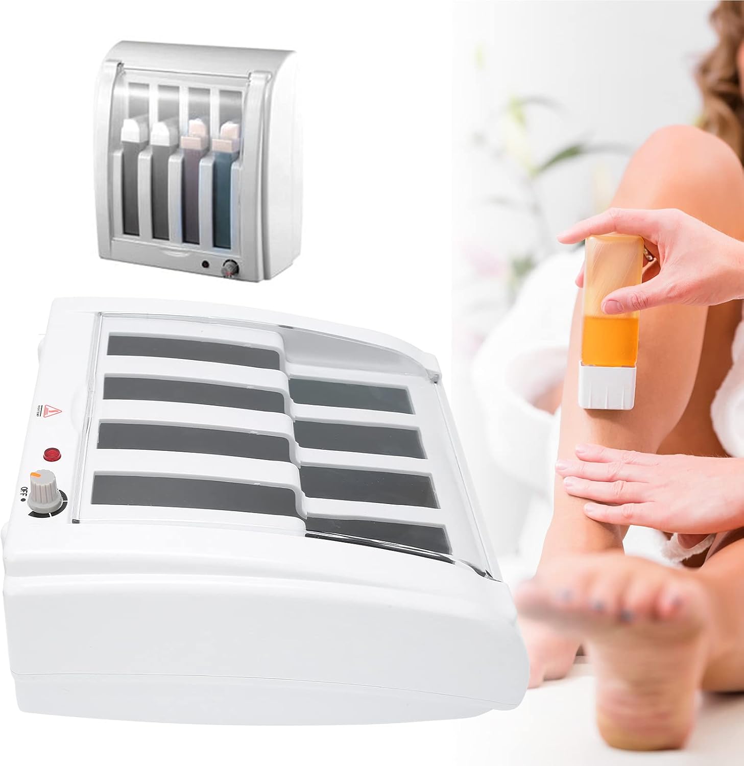 Brrnoo Electric Roll On Wax Warmer, 4 Cartridge Wax Heater Hair Removal Treatment Tool, Professional Wax Roller Waxing Kit for Eyebrow Bikini Armpit Leg, for Home Beauty Salon(White) Brrnoo Electric Roll On Wax Warmer, 4 Cartridge Wax Heater Hair Removal Treatment Tool, Professional Wax Roller Waxing Kit for Eyebrow Bikini Armpit Leg, for Home Beauty Salon(White)