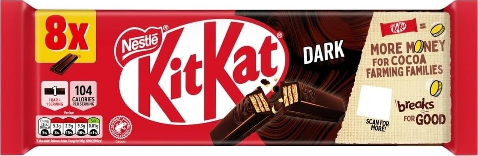 KitKat 2 Finger Dark Chocolate Biscuit Bar Multipack, 8 x 20.7g | Pack of 1