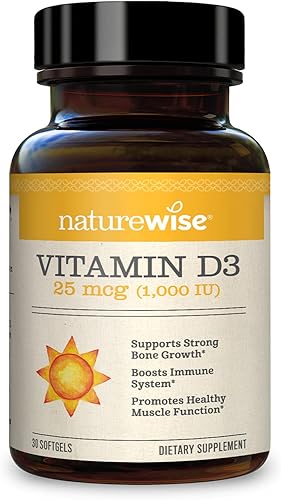 NatureWise Vitamina D3 1000iu 25 mcg Suministro de 1 mes para una función muscular saludable salud ósea y apoyo inmunológico sin OMG sin gluten en