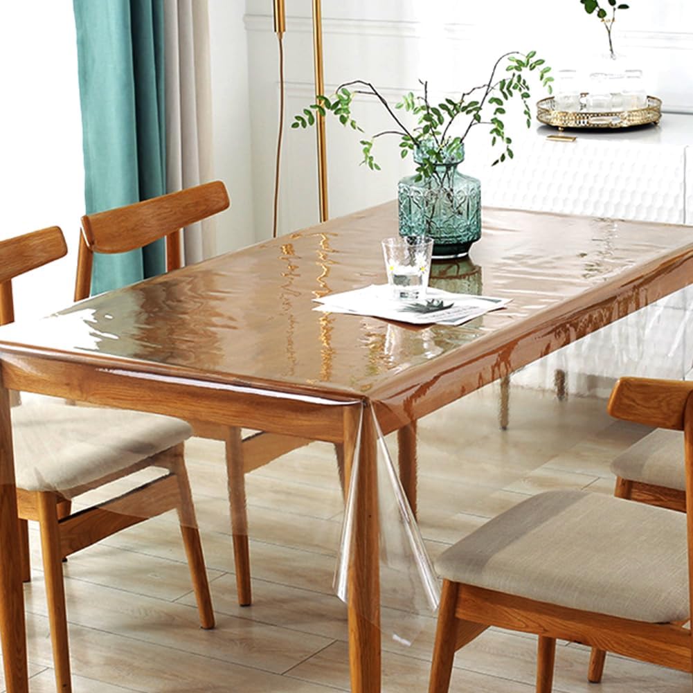 Yuragim Tischfolie Transparent 0.13mm Tischdecke Durchsichtig Outdoor 100 x 160cm Tischschutz Transparente Tischtuch Durchsichtige Tischdecke Abwaschbar PVC Plastik-Tischdecken Folie Tischschutzfolie