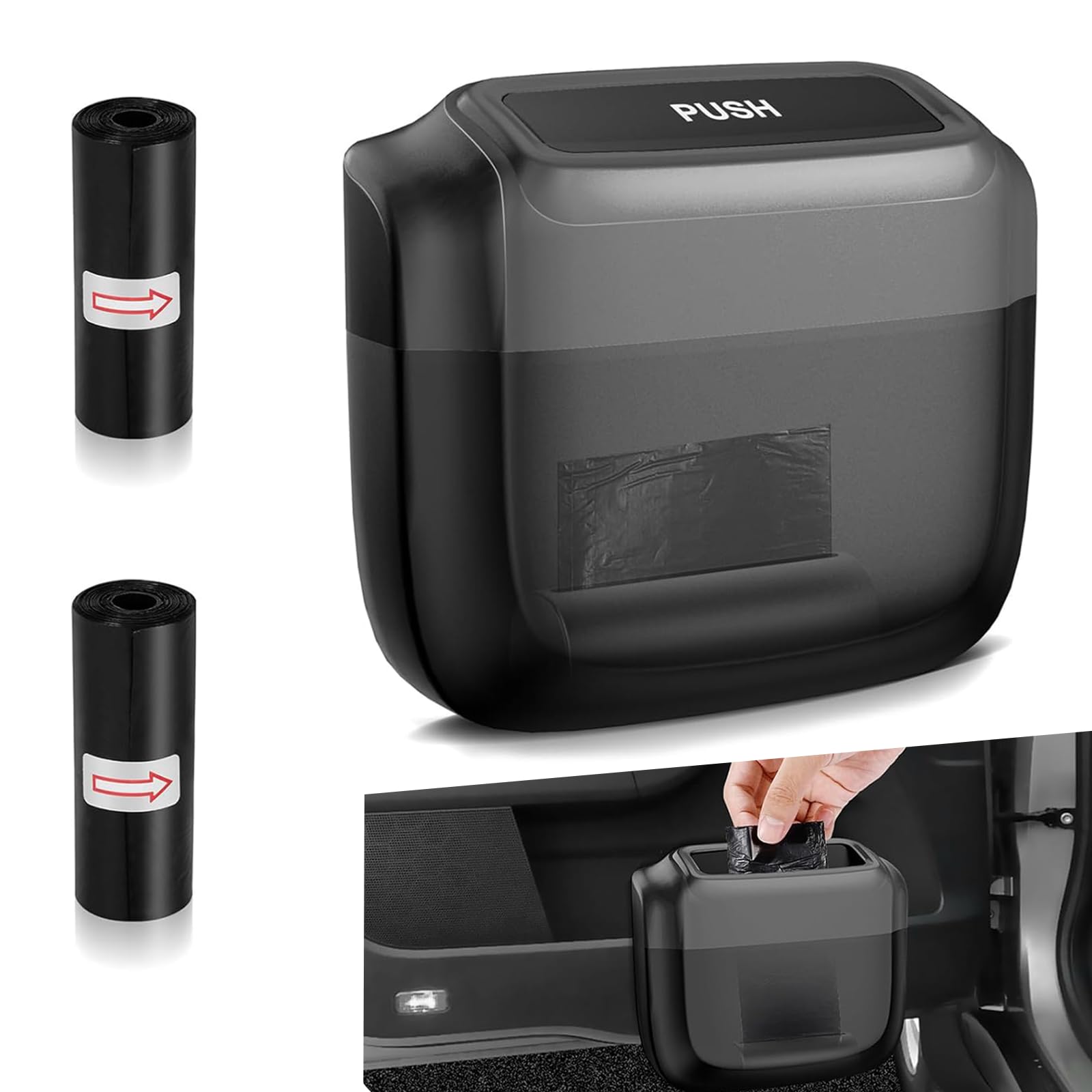 Pattumiera Per Auto Con Coperchio - Mini Cestino Montabile - Con Sacchetti Integrati - Nero - Foto 9