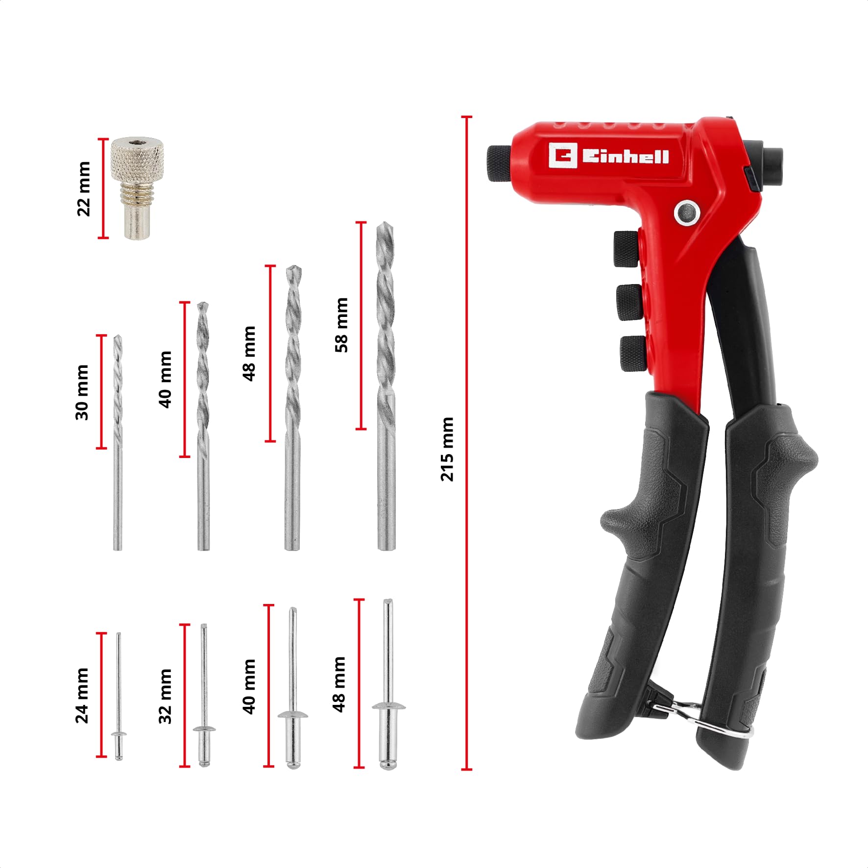 Einhell Pinza Rivettatrice Set 100 Rivetti 4 Ugelli Valigetta
