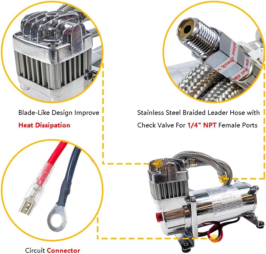 Medium Duty Onboard Air System/Kit 150 PSI Compressor 12V With 2.5 Gallon (9.5 Liter) Train/Air Horn Tank - Image 2