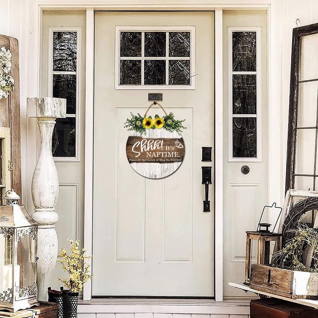 Isaric Door Signs, Shhh It's Nap Time Please Do Not Knock or Ring the Door Bell Sign 11x11 inches Hanging Baby Sleeping Sign for Front Door