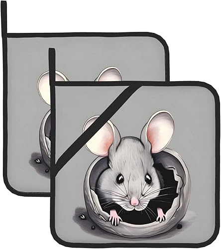 Juego de 2 soportes para ollas de ratas grises, almohadillas calientes antideslizantes para cocina, hornear, barbacoa, asar