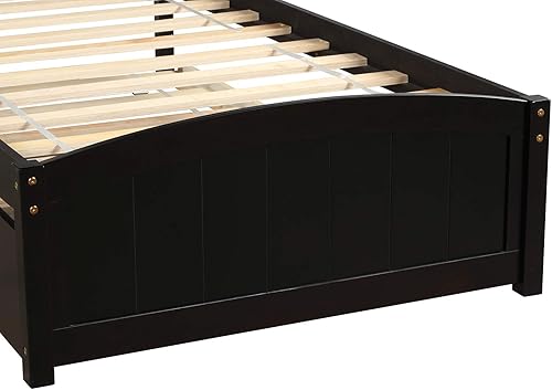 Miniatura 8 de Harper & Bright Designs Base de cama individual, plataforma de madera con nido, cabecero, estribo y soporte de listones de madera (espresso con nido)