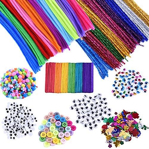 EpiqueOne 1090 Piece Kids Art Craft Supplies Assortment Set for School Projects DIY Activities Parties Includes Pipe Cleaners & Chenile Pom Poms Googly Eyes Colored Google Eyes DIY
